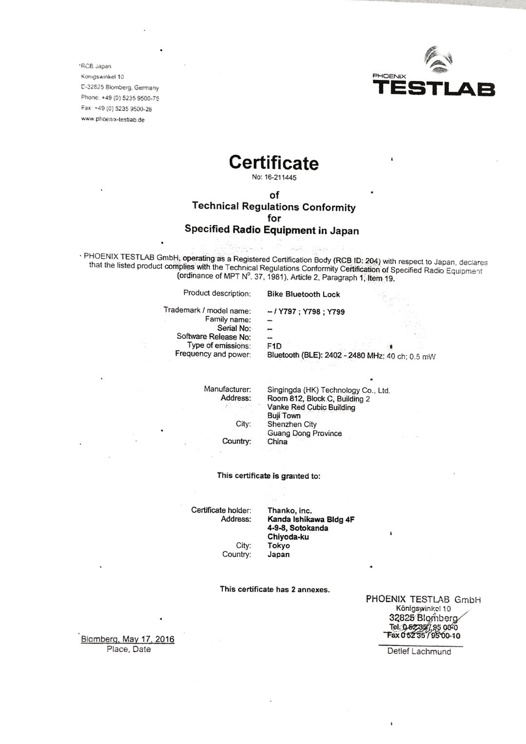 solebe telec certificate